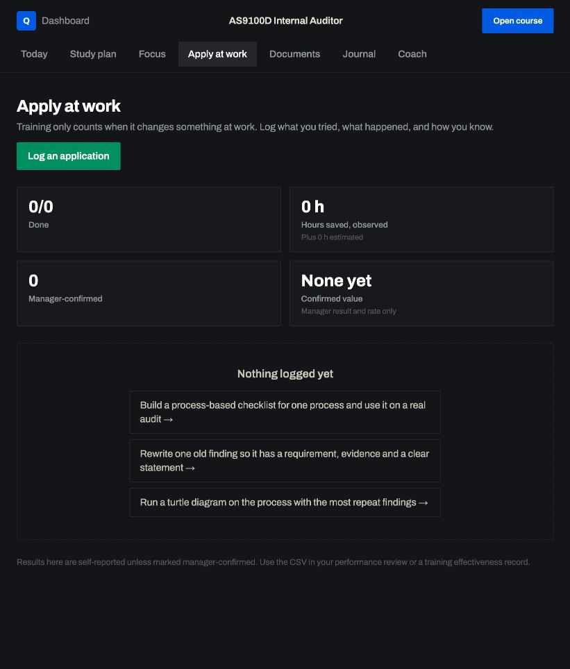 Apply at work: a real screen from AS9100D Internal Auditor