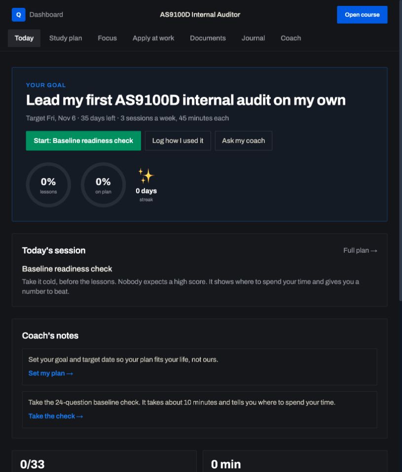 Today view: a real screen from AS9100D Internal Auditor