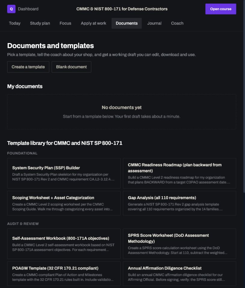 Course Hub: a real screen from CMMC and NIST 800-171