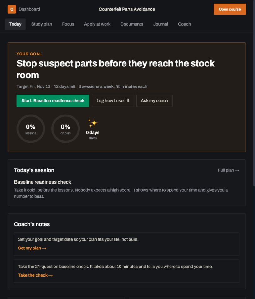 Today view: a real screen from Counterfeit Parts Avoidance