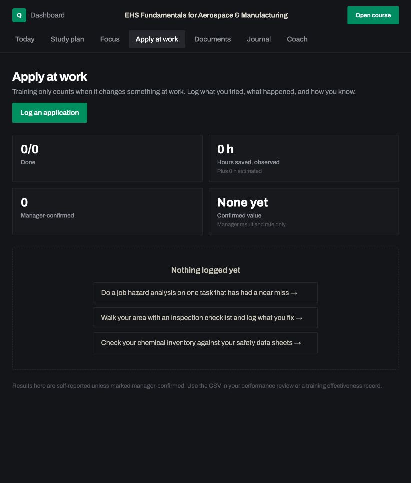 Apply at work: a real screen from EHS Fundamentals