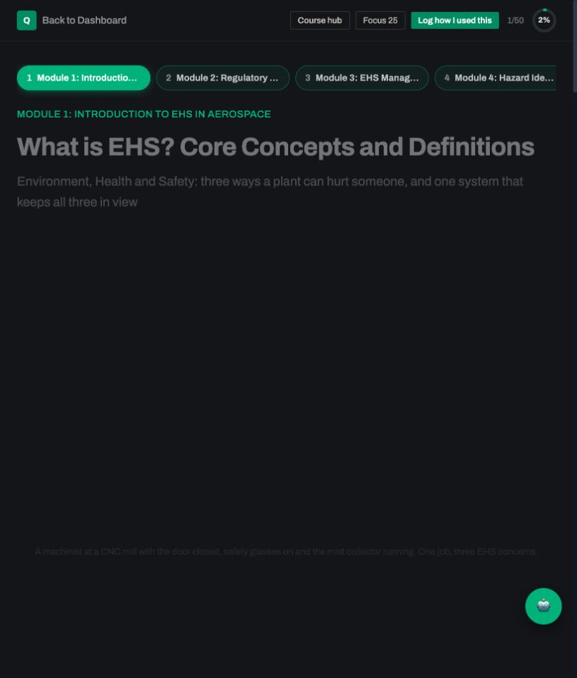 Lesson 1 of EHS Fundamentals, a real screen from the course