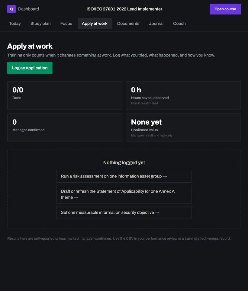 Apply at work: a real screen from ISO 27001 Lead Implementer