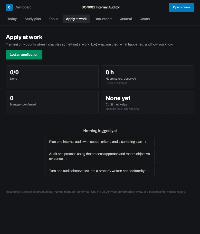 Apply at work: a real screen from ISO 9001 Internal Auditor