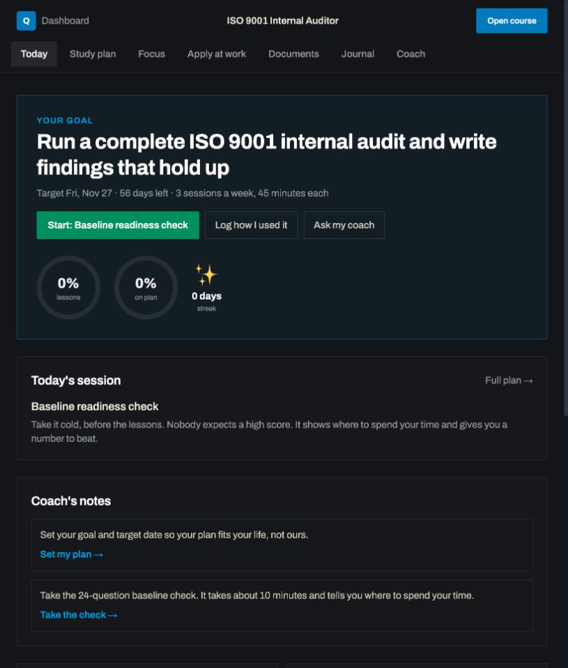 Today view: a real screen from ISO 9001 Internal Auditor