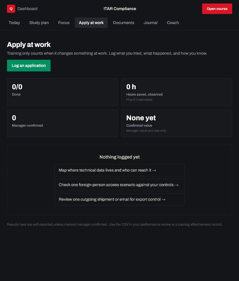 Apply at work: a real screen from ITAR Compliance