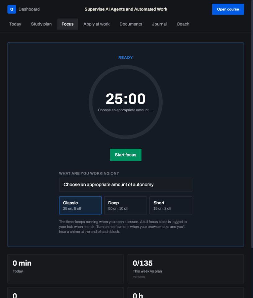 Focus timer: a real screen from Supervise AI Agents and Automated Work